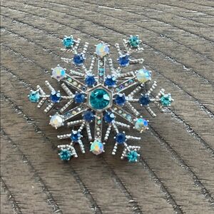 Blue and Silver Sparkle Snowflake Brooch